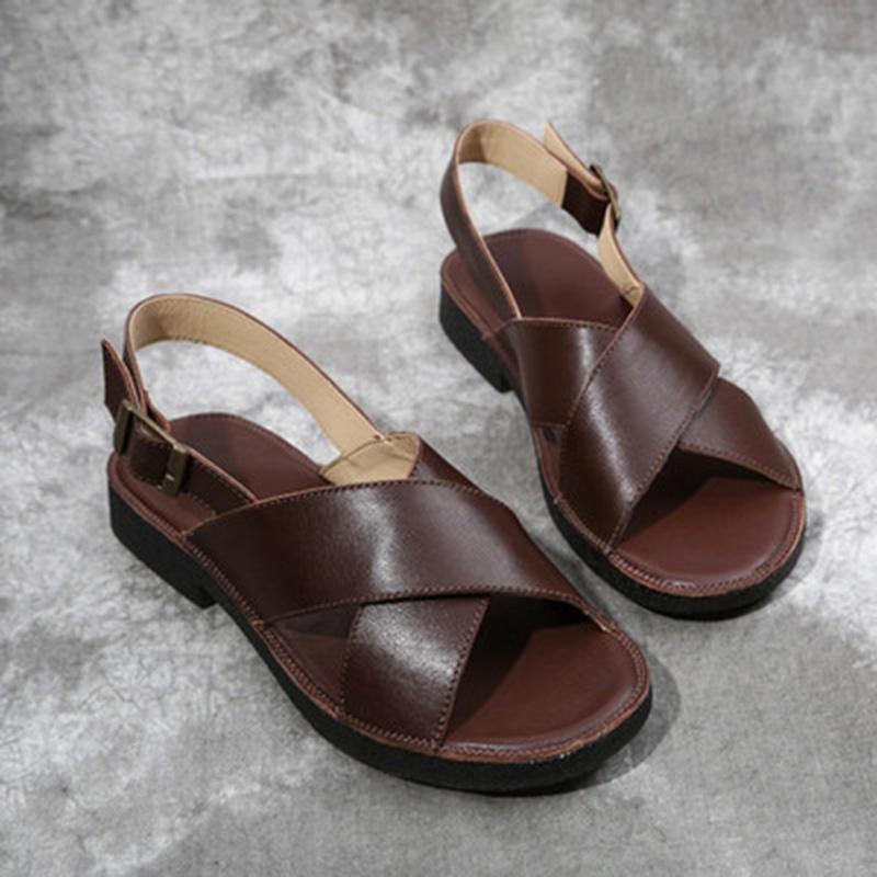 Summer Leather Buckle Soft Bottom Women Sandals