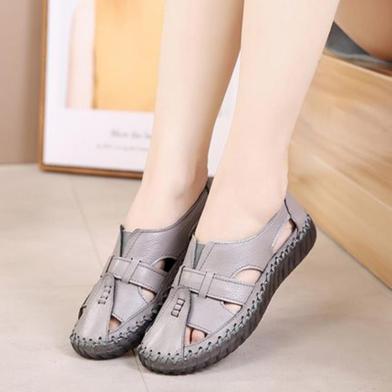 Summer Leather Hole Comfortable Flat Women Shoes 35-42