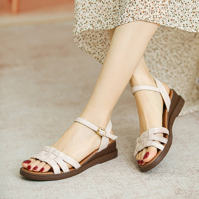Summer Leather Plaited Casual Flat Sandals For Women Jul 2022 New Arrival 