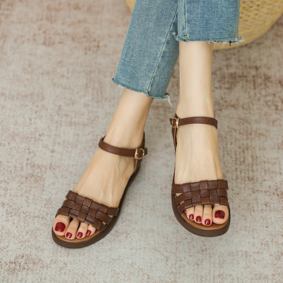 Summer Leather Plaited Casual Flat Sandals For Women