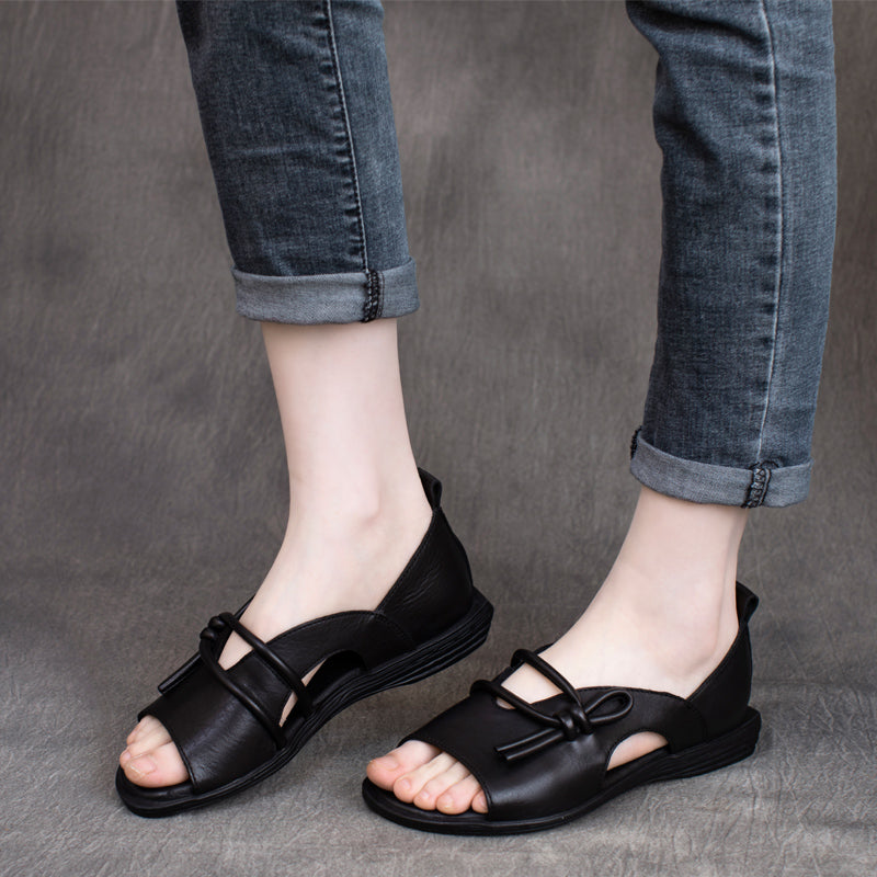 Summer Leather Vintage Handmade Flat Casual Sandals May 2022 New Arrival 35 Black 