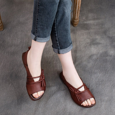 Summer Leather Vintage Handmade Flat Casual Sandals May 2022 New Arrival 35 Brown 