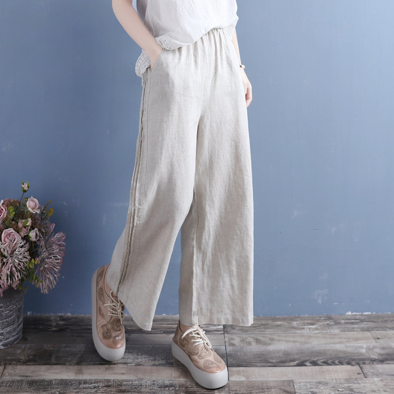 Summer Linen Casual Loose Wide-Leg Pants Jun 2022 New Arrival One Size Apricot 