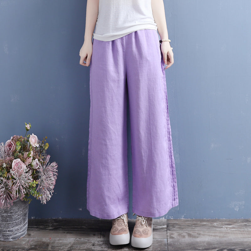 Summer Linen Casual Loose Wide-Leg Pants Jun 2022 New Arrival One Size Purple 