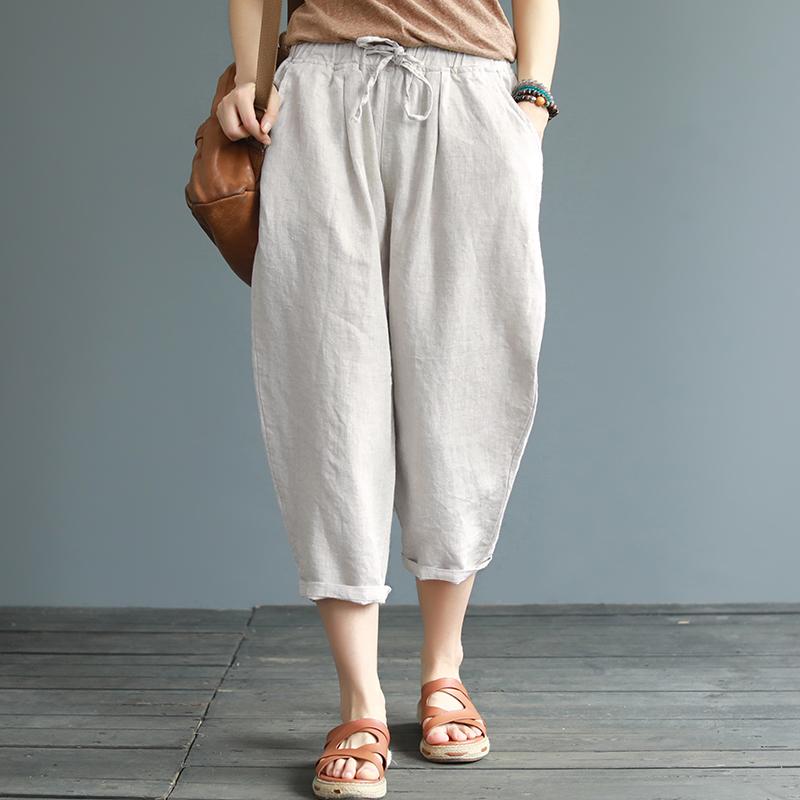 Summer Wide Leg Cropped Trousers Capri Pants Linen – Babakud
