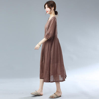 Summer Linen Plus Size Pleated Dress