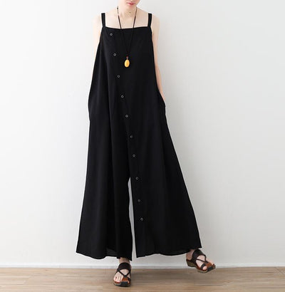 Summer Literary Asymmetrical Loose Cotton And Linen Jumpsuits