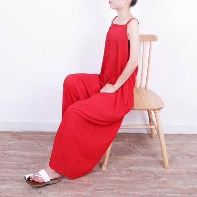 Summer Literary Asymmetrical Loose Cotton And Linen Jumpsuits