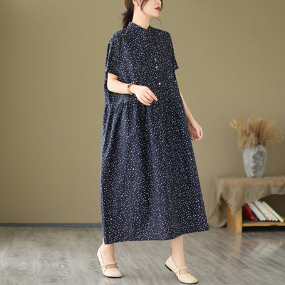 Summer Loose Casual Dots Cotton Linen Dress