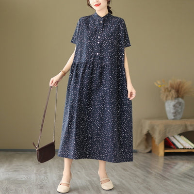 Summer Loose Casual Dots Cotton Linen Dress