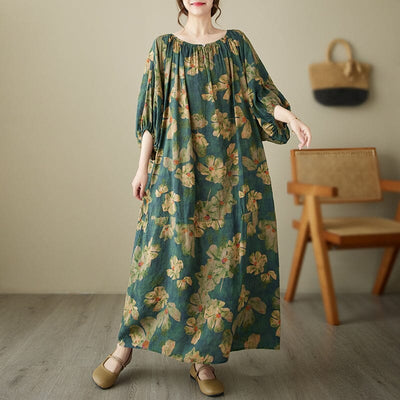 Summer Loose Casual Floral Cotton Linen Dress Plus Size