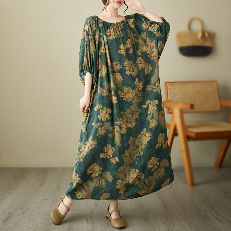 Summer Loose Casual Floral Cotton Linen Dress Plus Size