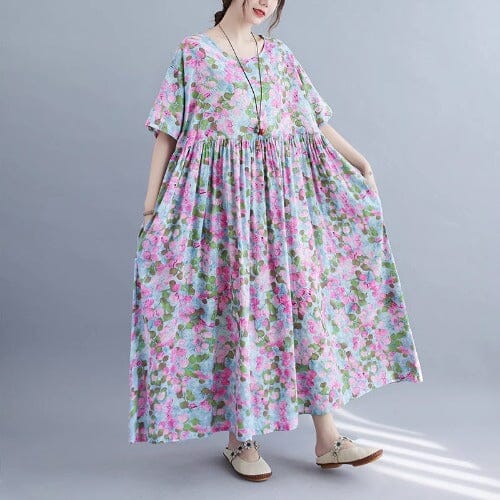 Summer Loose Casual Floral Dress Plus Size Jul 2023 New Arrival One Size Purple 