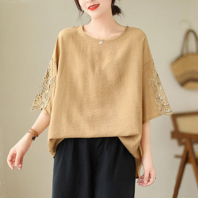 Summer Loose Casual Lace Patchwork T-Shirt Jul 2023 New Arrival 
