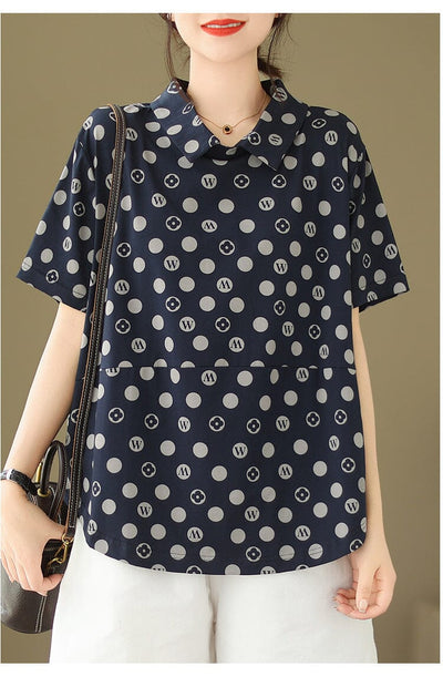Summer Loose Casual Print Polo Neck T-Shirt
