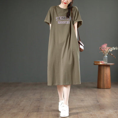 Summer Loose Casual Print Short Sleeve Dress Apr 2023 New Arrival One Size Coffee 