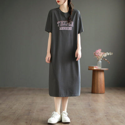 Summer Loose Casual Print Short Sleeve Dress Apr 2023 New Arrival One Size Gray 