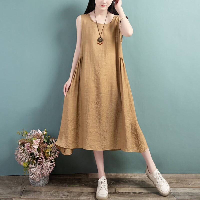 Summer Loose Casual Sleeveless Cotton Linen Dress