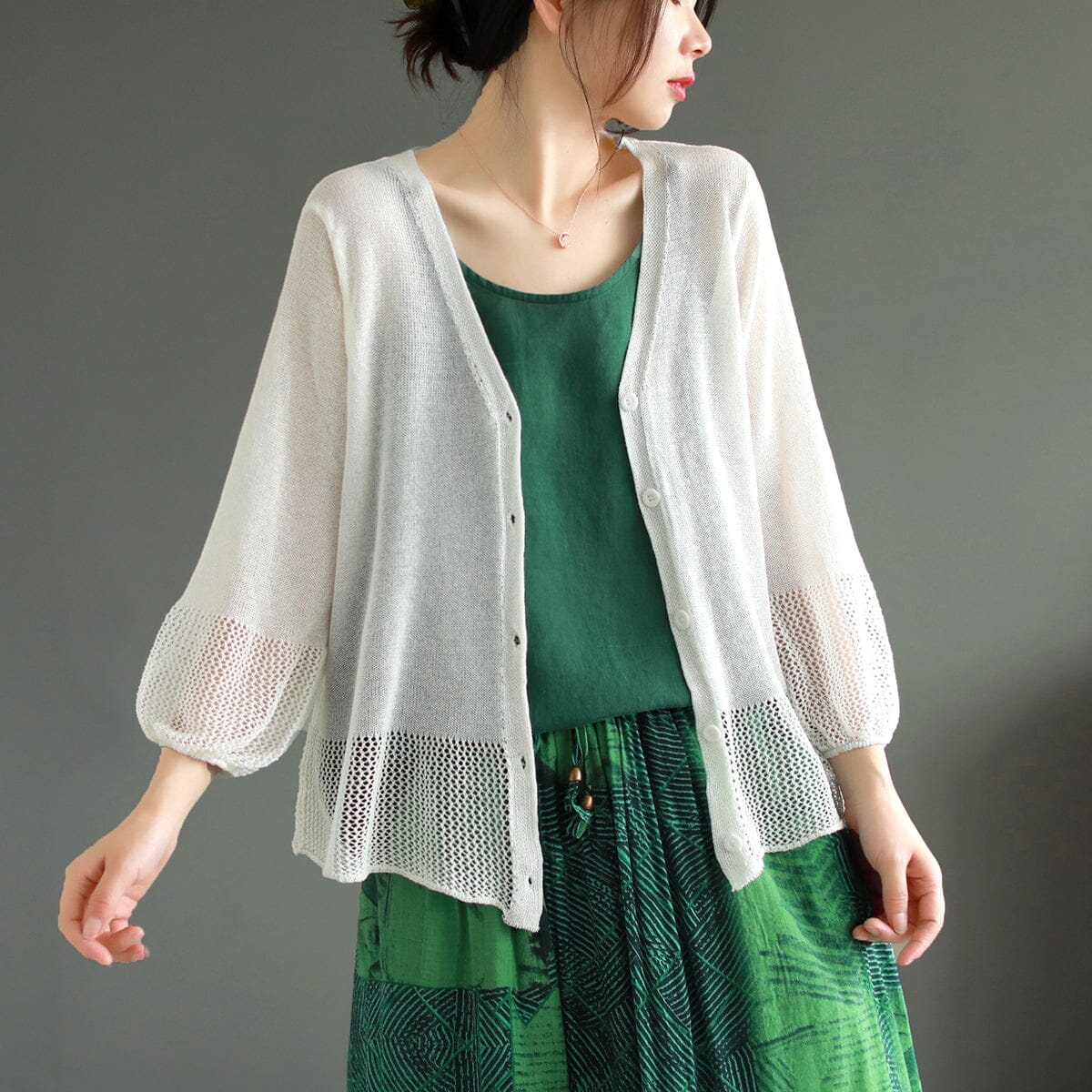 Summer Loose Casual Thin Linen V-Neck Blouse May 2023 New Arrival One Size White 