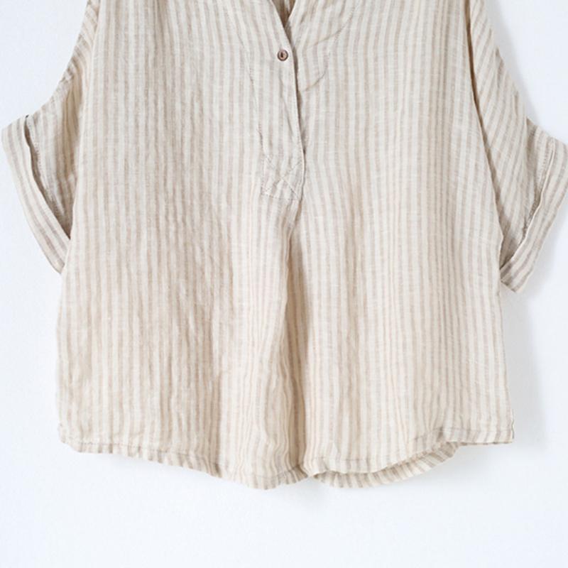 Summer Loose Cotton Linen Striped Shirt