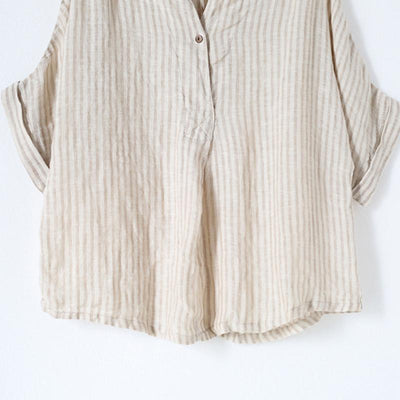 Summer Loose Cotton Linen Striped Shirt