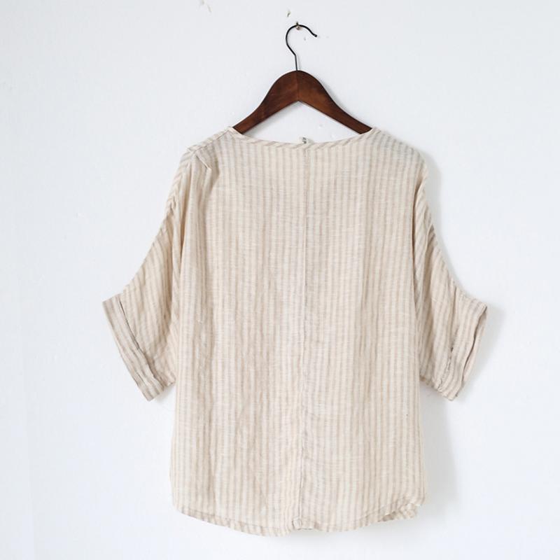 Summer Loose Cotton Linen Striped Shirt March 2021 New-Arrival 