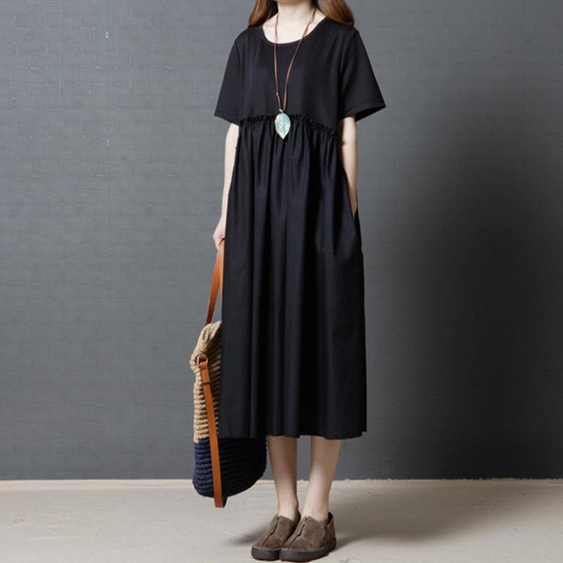 Summer Loose Fashion Stitching Dress May 2021 New-Arrival Black M 