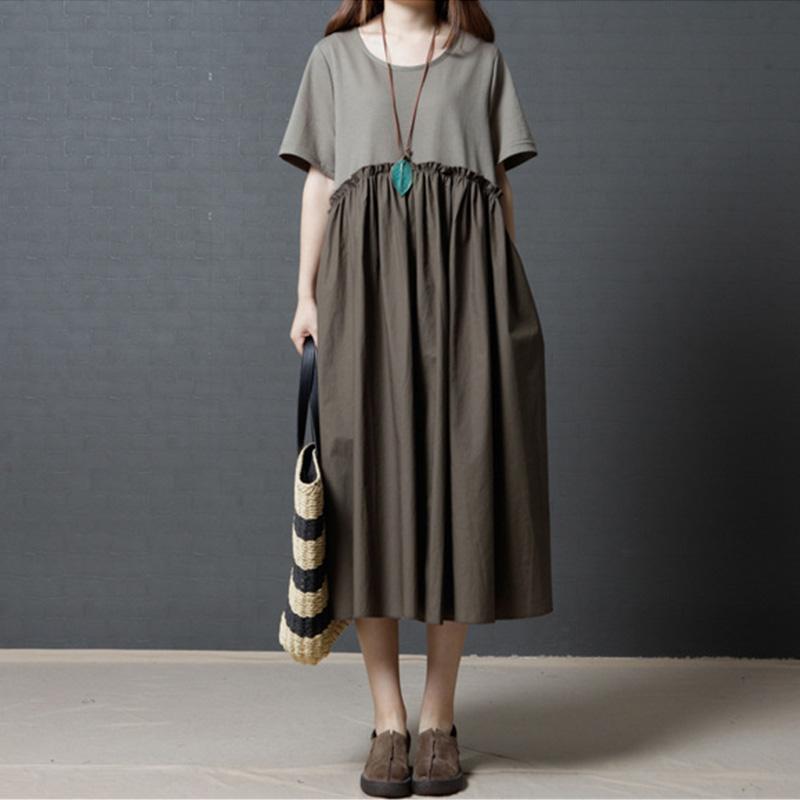 Summer Loose Fashion Stitching Dress May 2021 New-Arrival Green M 