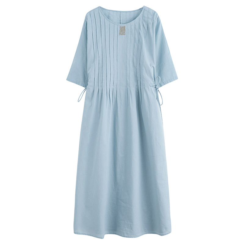 Summer Loose Lacing Waist Cotton Linen Dress Jun 2022 New Arrival 