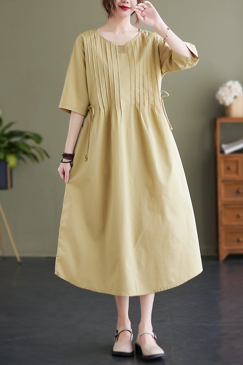 Summer Loose Lacing Waist Cotton Linen Dress – Babakud