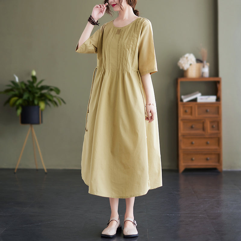 Summer Loose Lacing Waist Cotton Linen Dress – Babakud