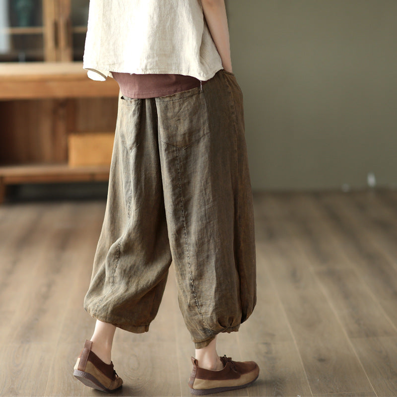 Summer Loose Linen Solid Retro Bloomers Jul 2022 New Arrival 