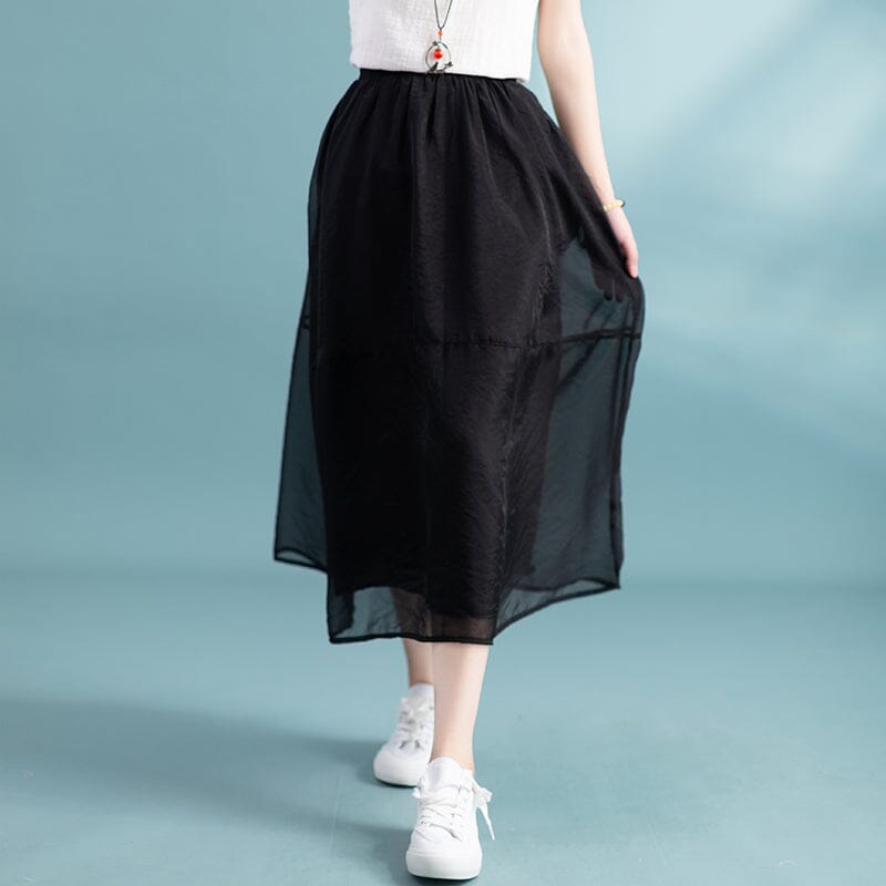 Summer Loose Mesh Casual A-Line Skirt May 2023 New Arrival One Size Black 