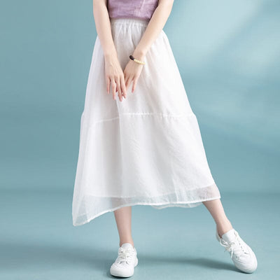 Summer Loose Mesh Casual A-Line Skirt May 2023 New Arrival One Size White 