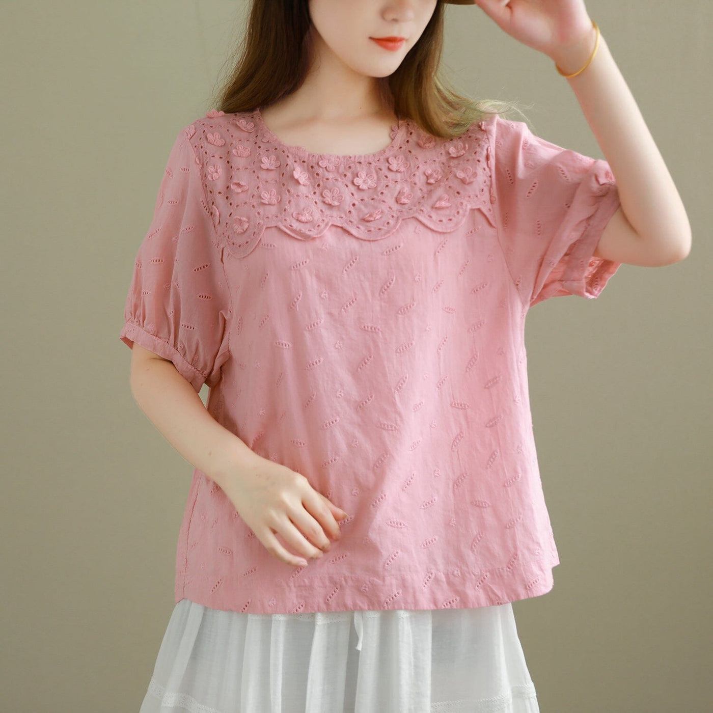 Summer Loose Minimalist Embroidery Casual T-Shirt Jun 2023 New Arrival 
