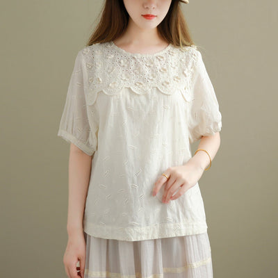 Summer Loose Minimalist Embroidery Casual T-Shirt