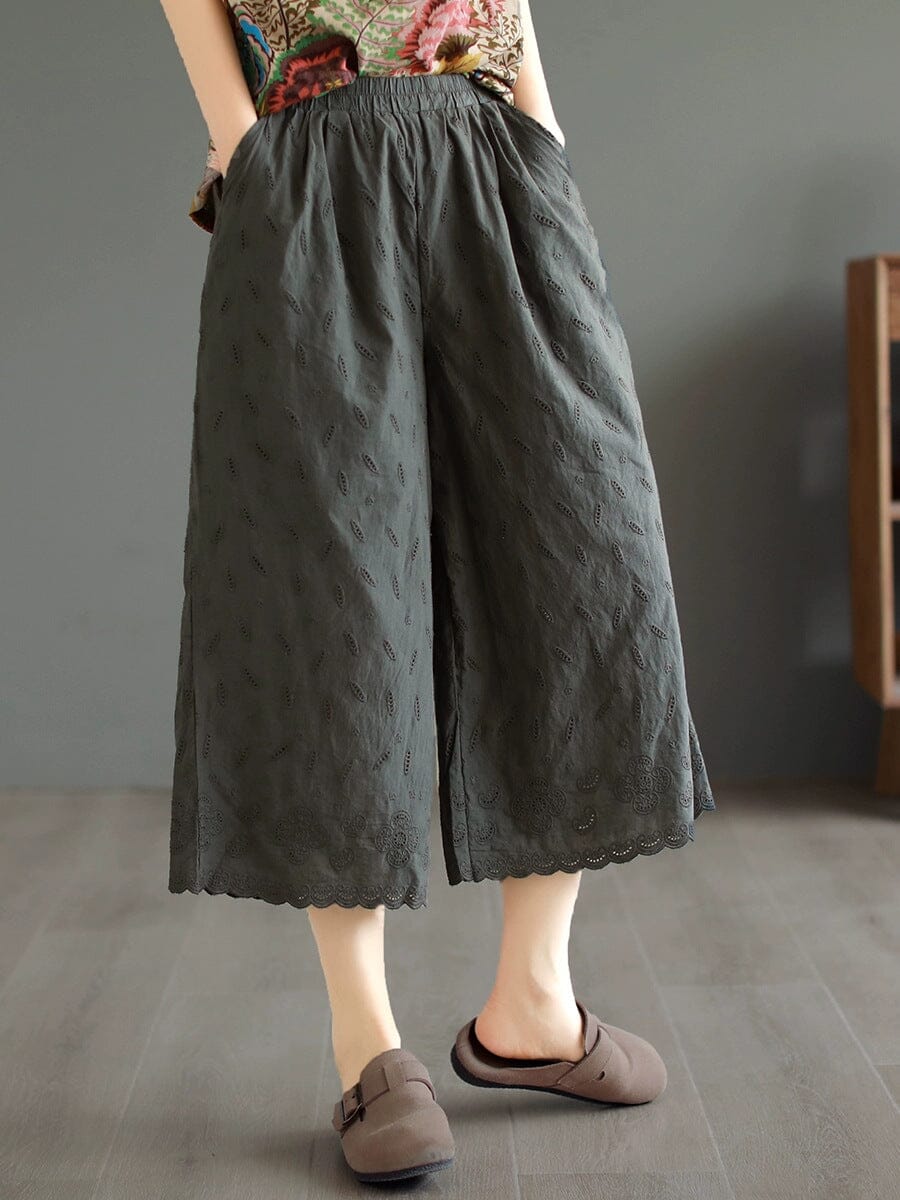 Summer Loose Retro Embroidery Trim Wide Leg Pants May 2023 New Arrival 