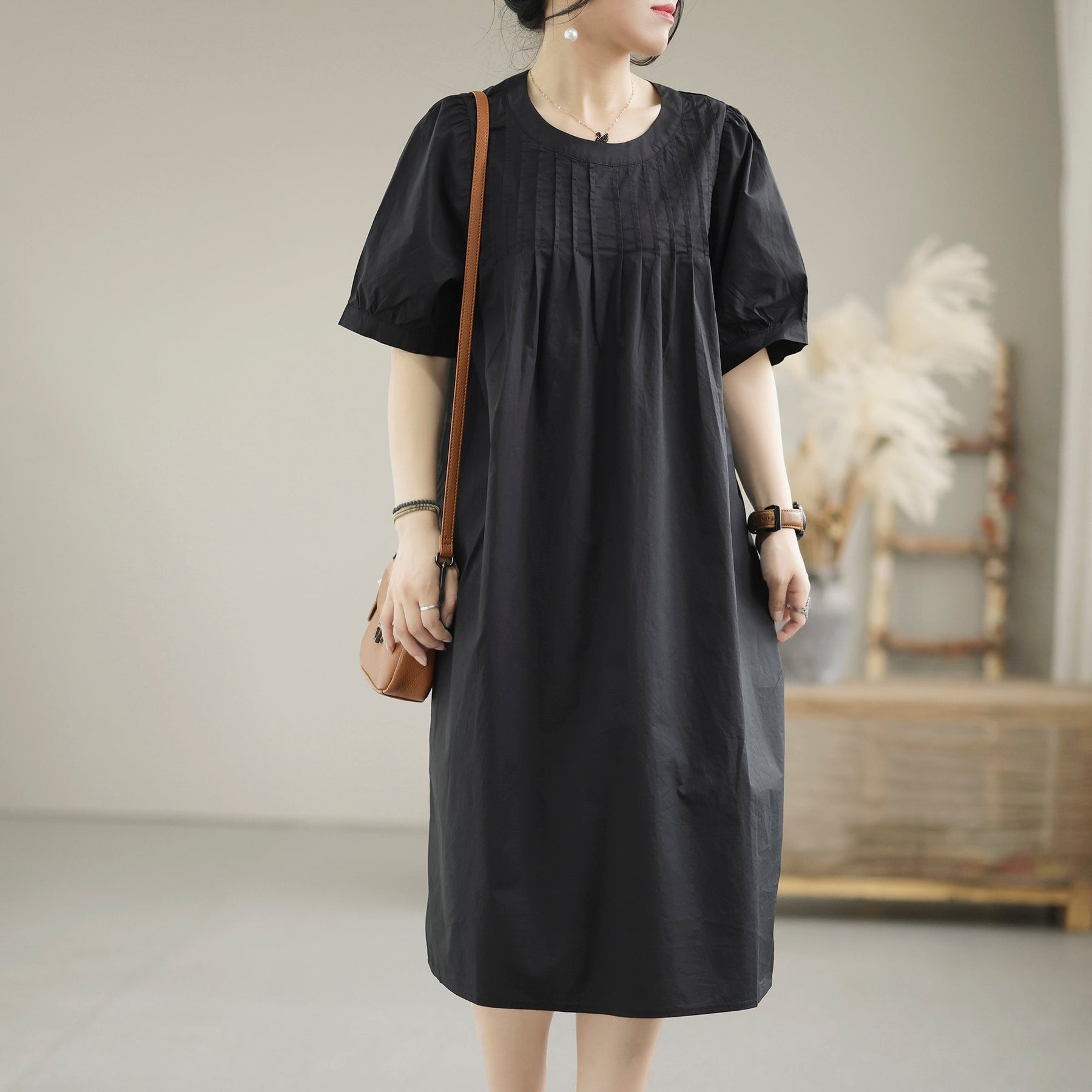 Summer Loose Vintage Puff Sleeve Cotton Dress – Babakud