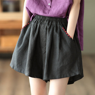Summer Loose Women Casual Linen Shorts May 2022 New Arrival One Size Black 