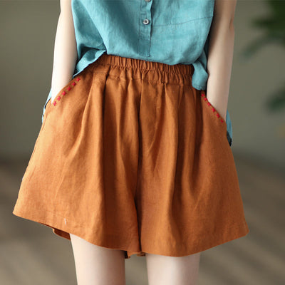 Summer Loose Women Casual Linen Shorts May 2022 New Arrival One Size Caramel 