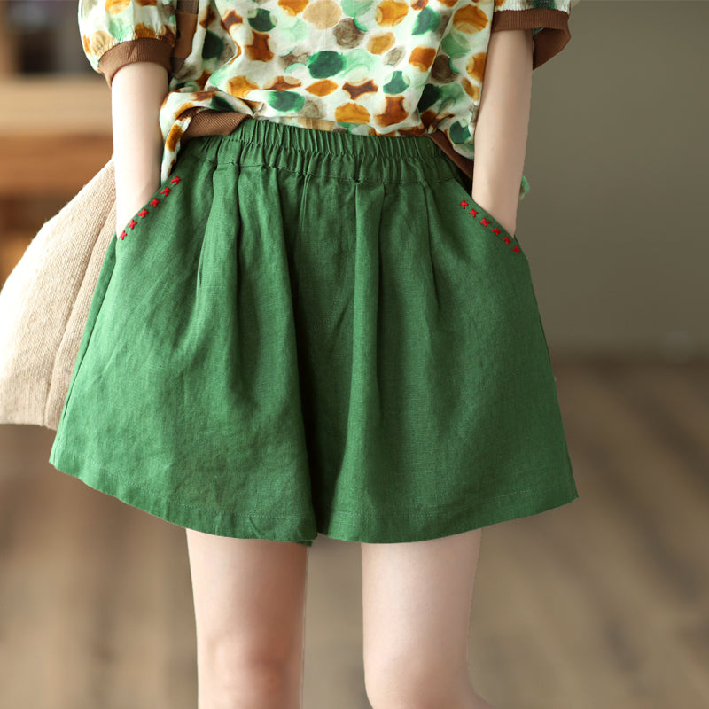 Summer Loose Women Casual Linen Shorts May 2022 New Arrival One Size Green 