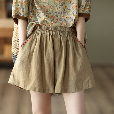 Summer Loose Women Casual Linen Shorts May 2022 New Arrival One Size Khaki 