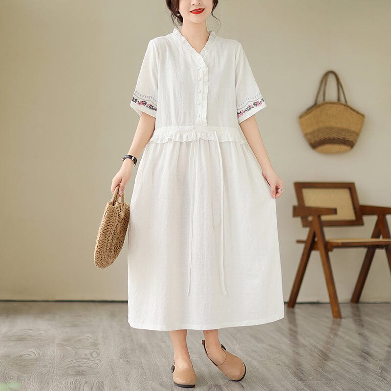 Summer Minimalist Casual Cotton Figured Dress Jul 2023 New Arrival 