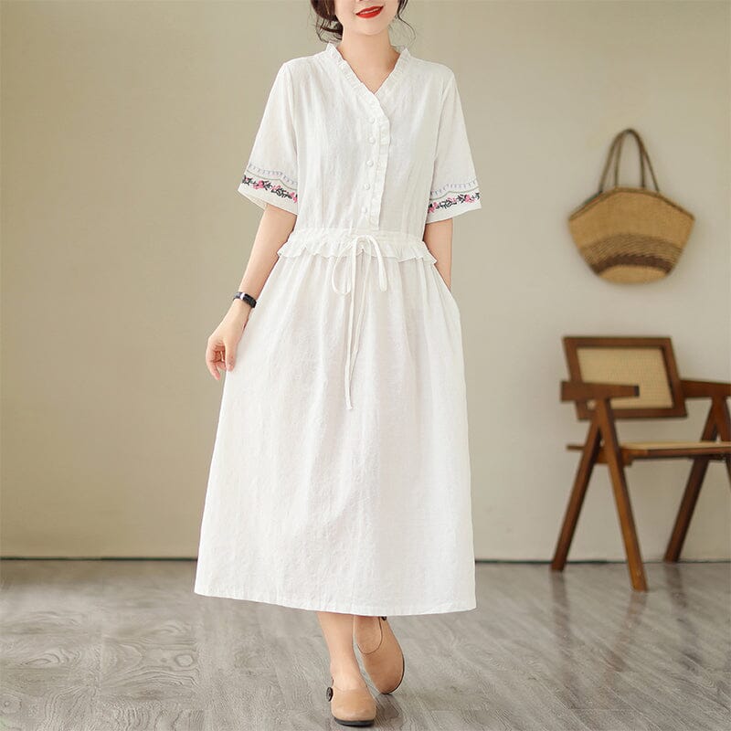 Summer Minimalist Casual Cotton Figured Dress Jul 2023 New Arrival 