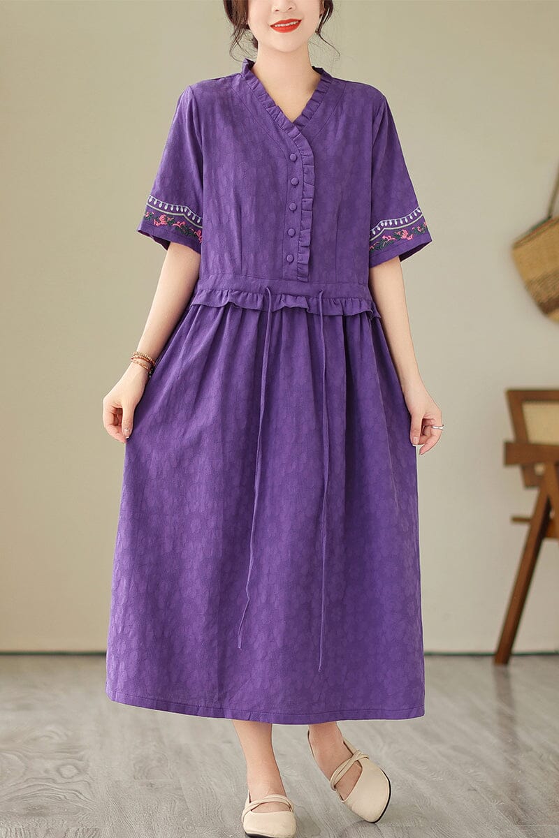 Summer Minimalist Casual Cotton Figured Dress Jul 2023 New Arrival M Purple 