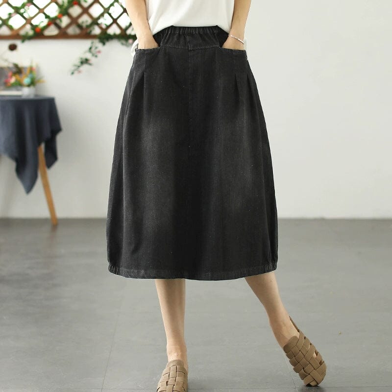 Summer Minimalist Casual Loose Denim Skirt Jul 2023 New Arrival Black L 