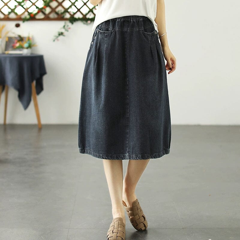 Summer Minimalist Casual Loose Denim Skirt Jul 2023 New Arrival Blue L 