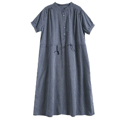 Summer Minimalist Casual Loose Stripe Cotton Dress
