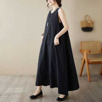 Summer Minimalist Casual Sleeveless Loose Dress Jun 2023 New Arrival M Black 