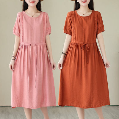 Summer Minimalist Casual Solid Cotton Linen Dress Jun 2023 New Arrival 